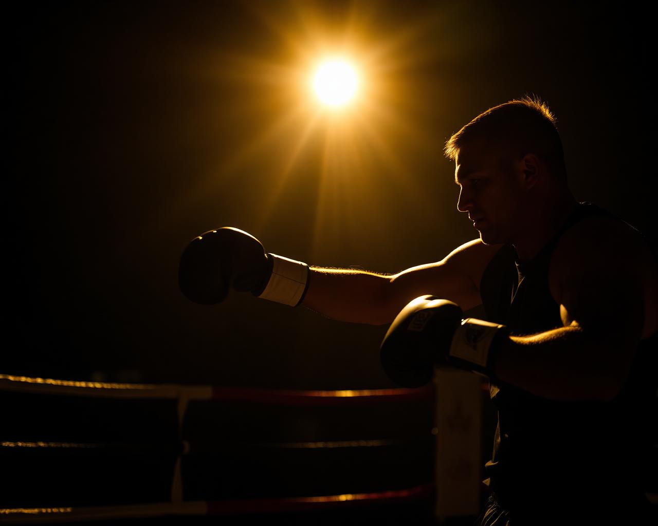 Boxer training under spotlight