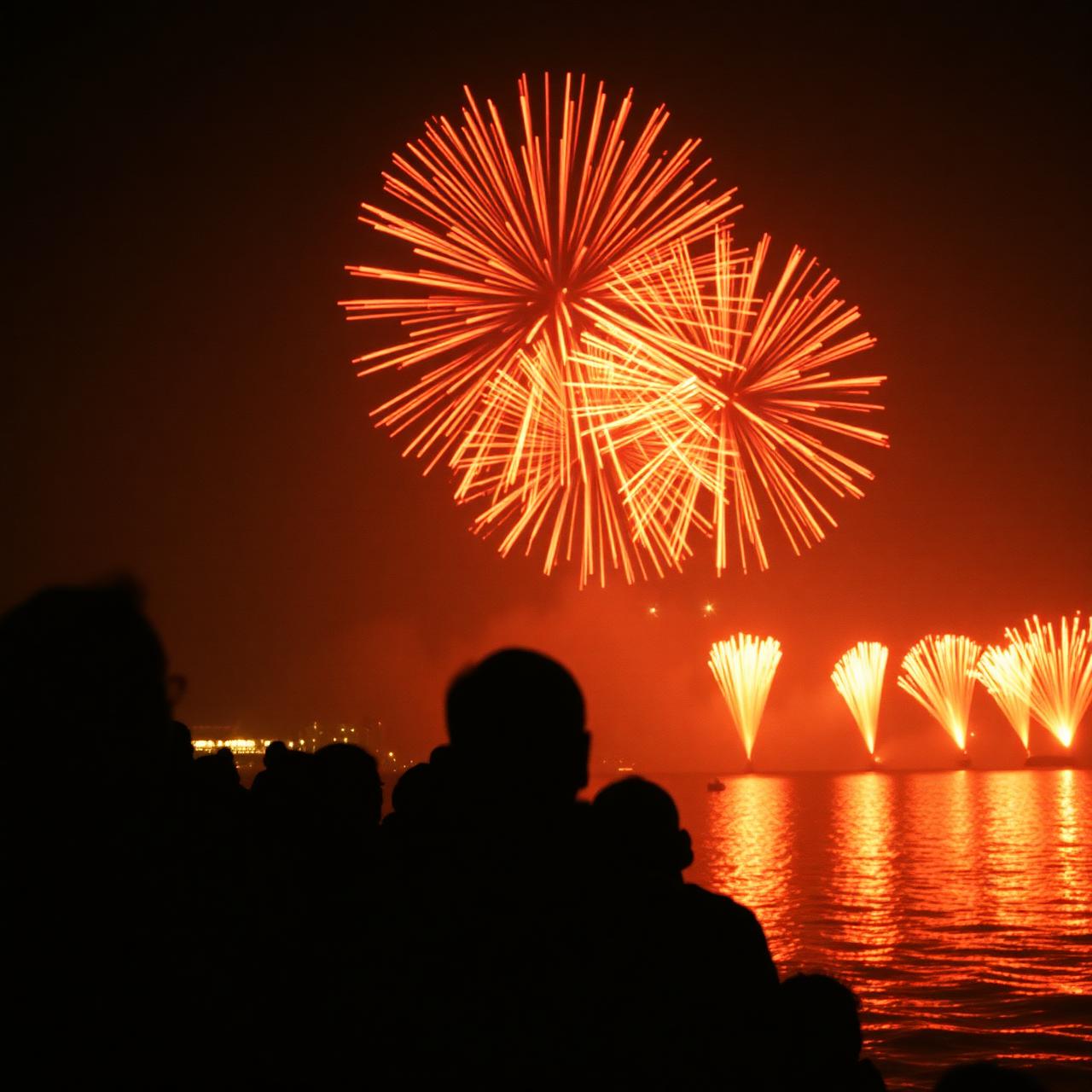 Fireworks reflecting on water